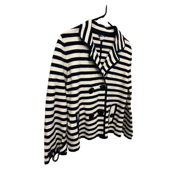 J.Crew Womens Striped Blazer Jacket Size L Navy White Wool Blend Double-Breasted - Picture 3 of 8